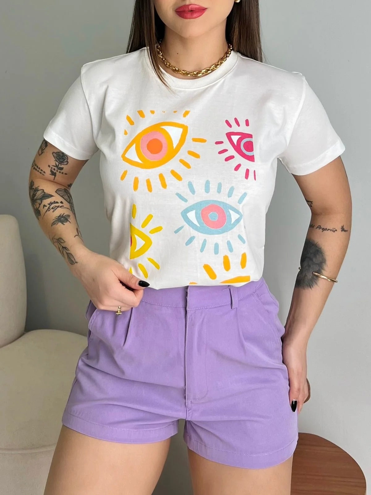 T-SHIRT OLHOS COLORS - OFF WHITE