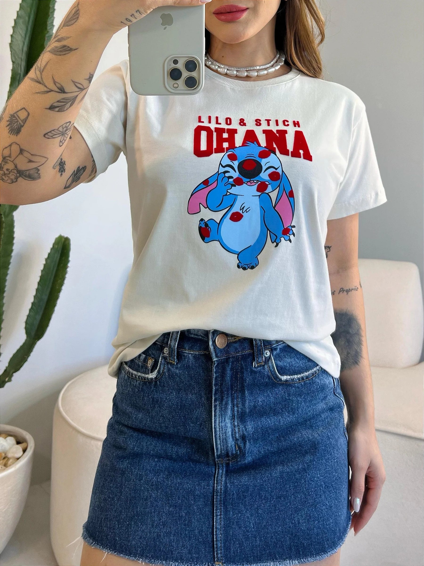 T-SHIRT LILO & STITCH VELUDO - BEGE NATURAL