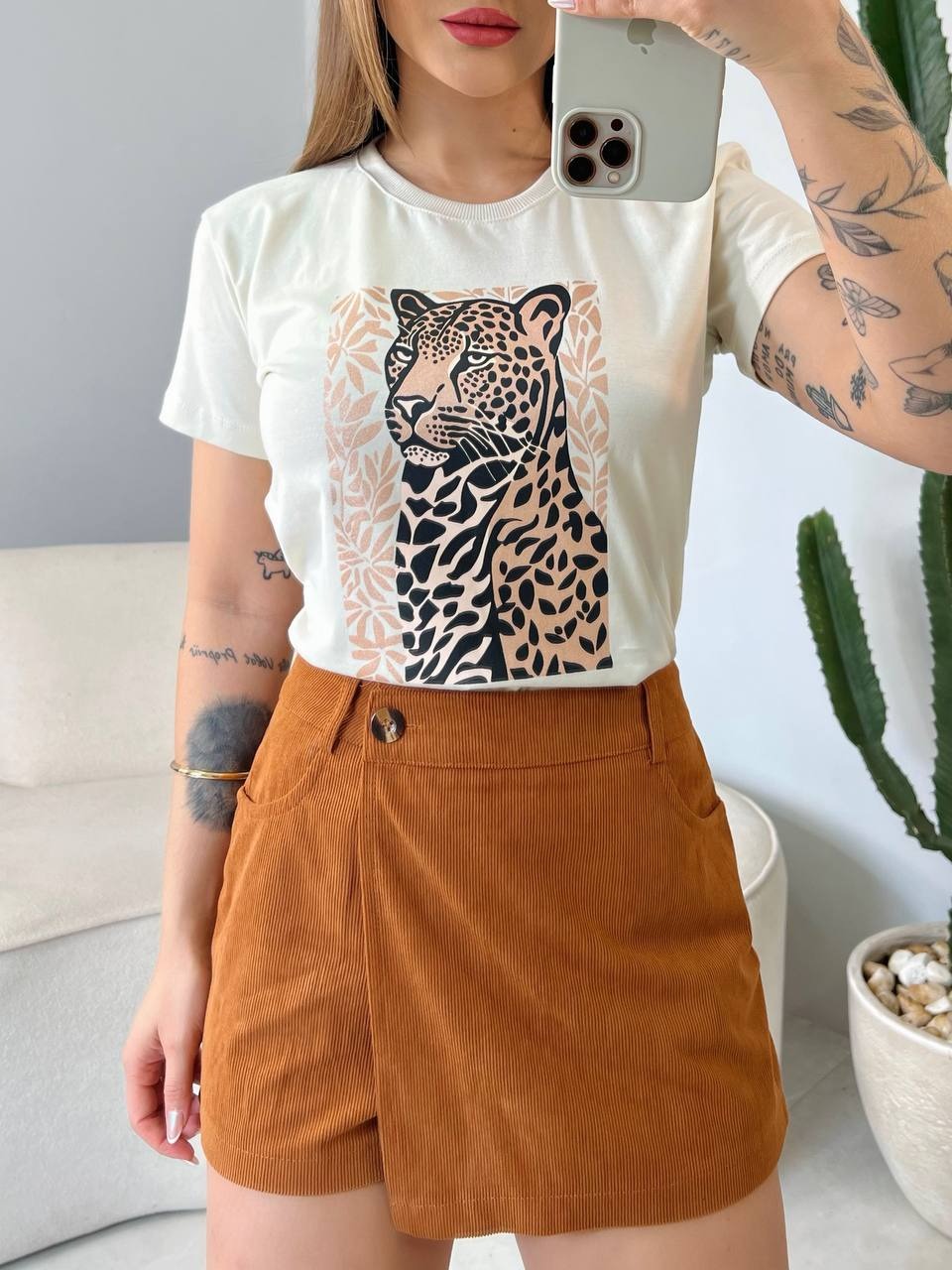 T-SHIRT ONÇA - BEGE NATURAL