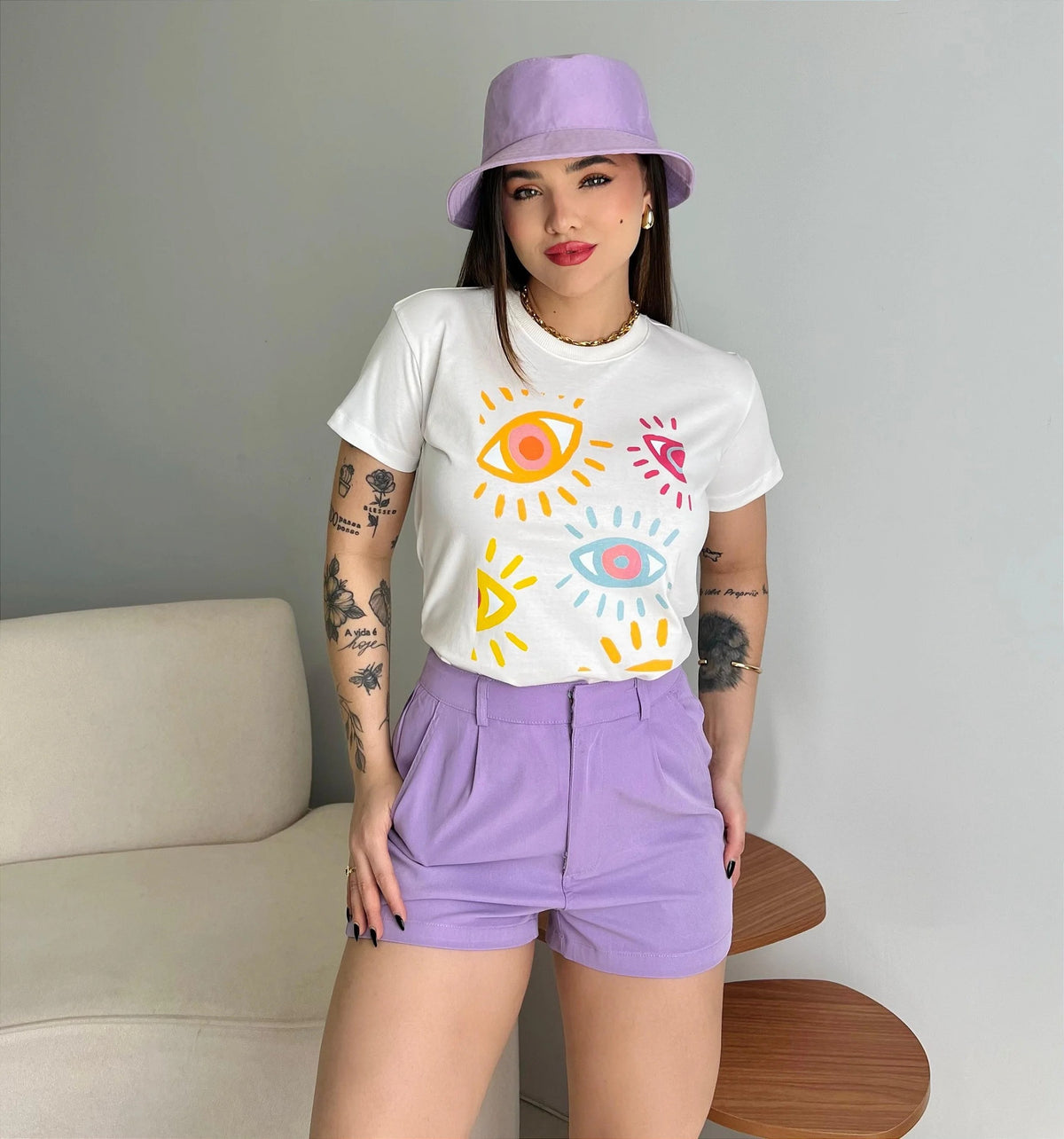 T-SHIRT OLHOS COLORS - OFF WHITE