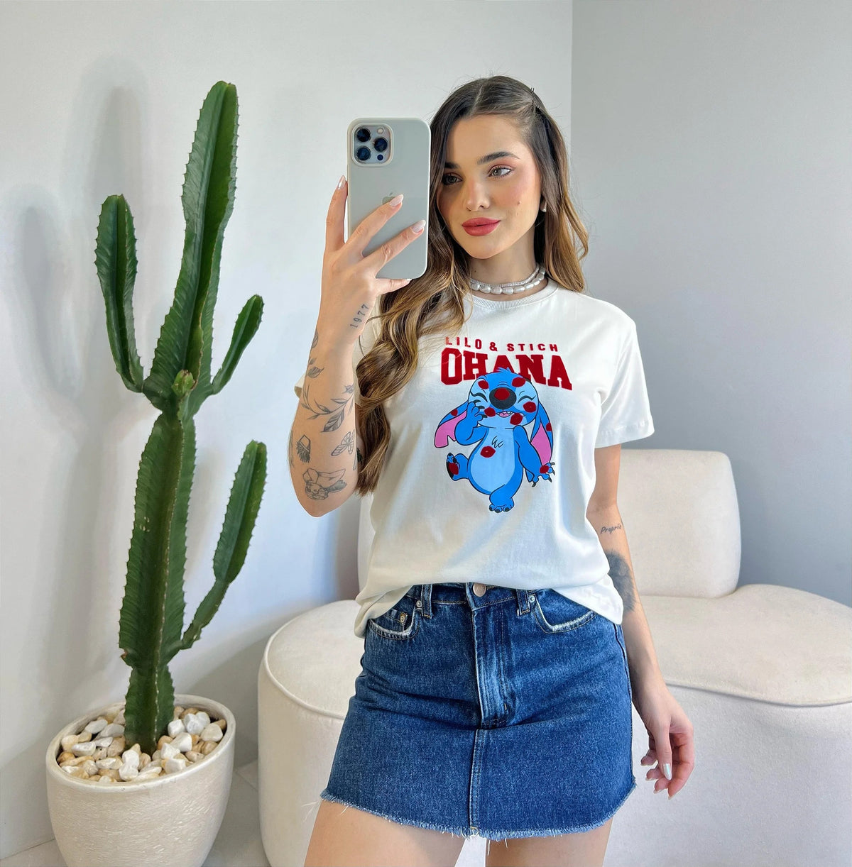 T-SHIRT LILO & STITCH VELUDO - BEGE NATURAL