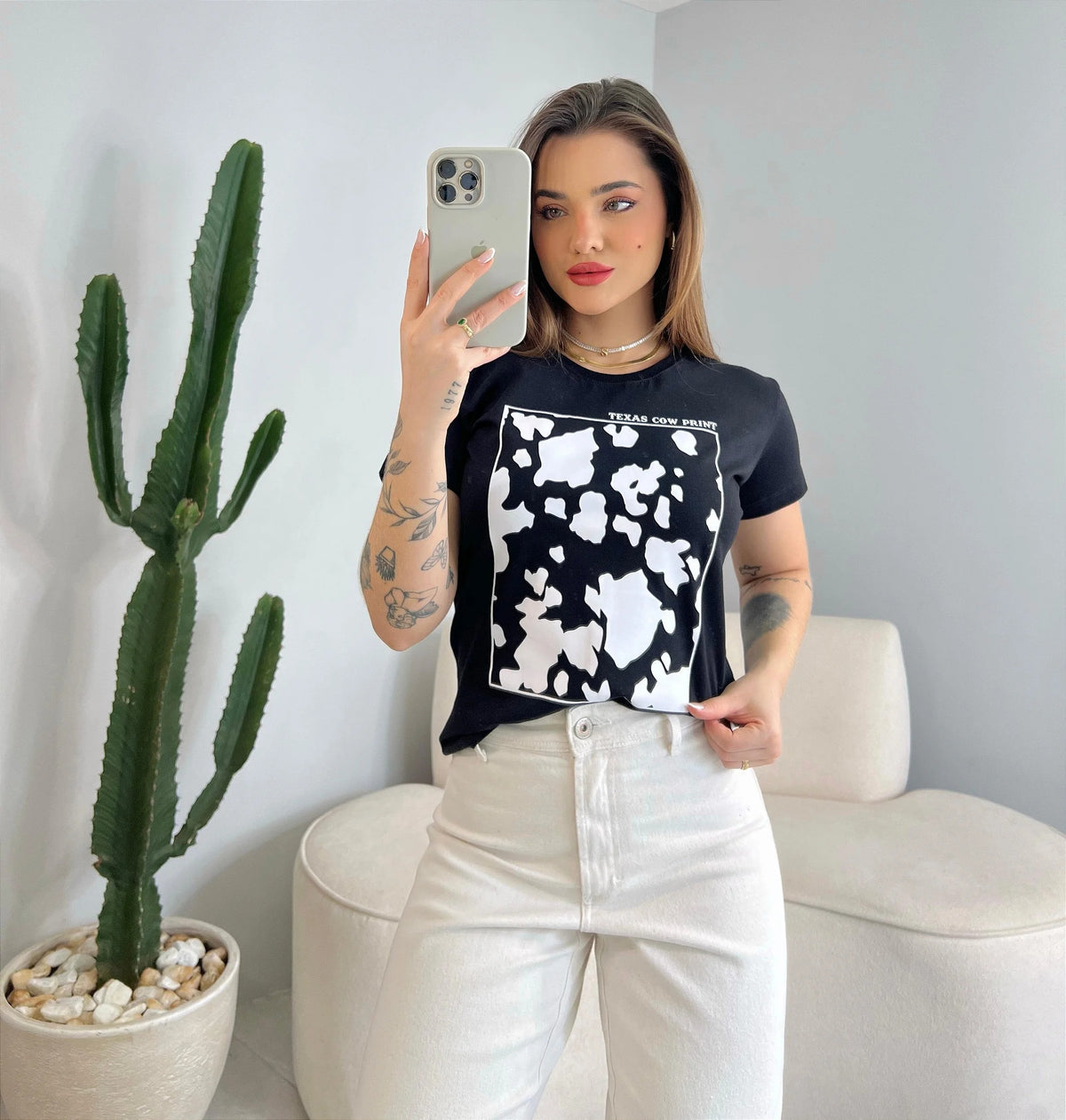 T-SHIRT TEXAS COWPRINT - PRETO