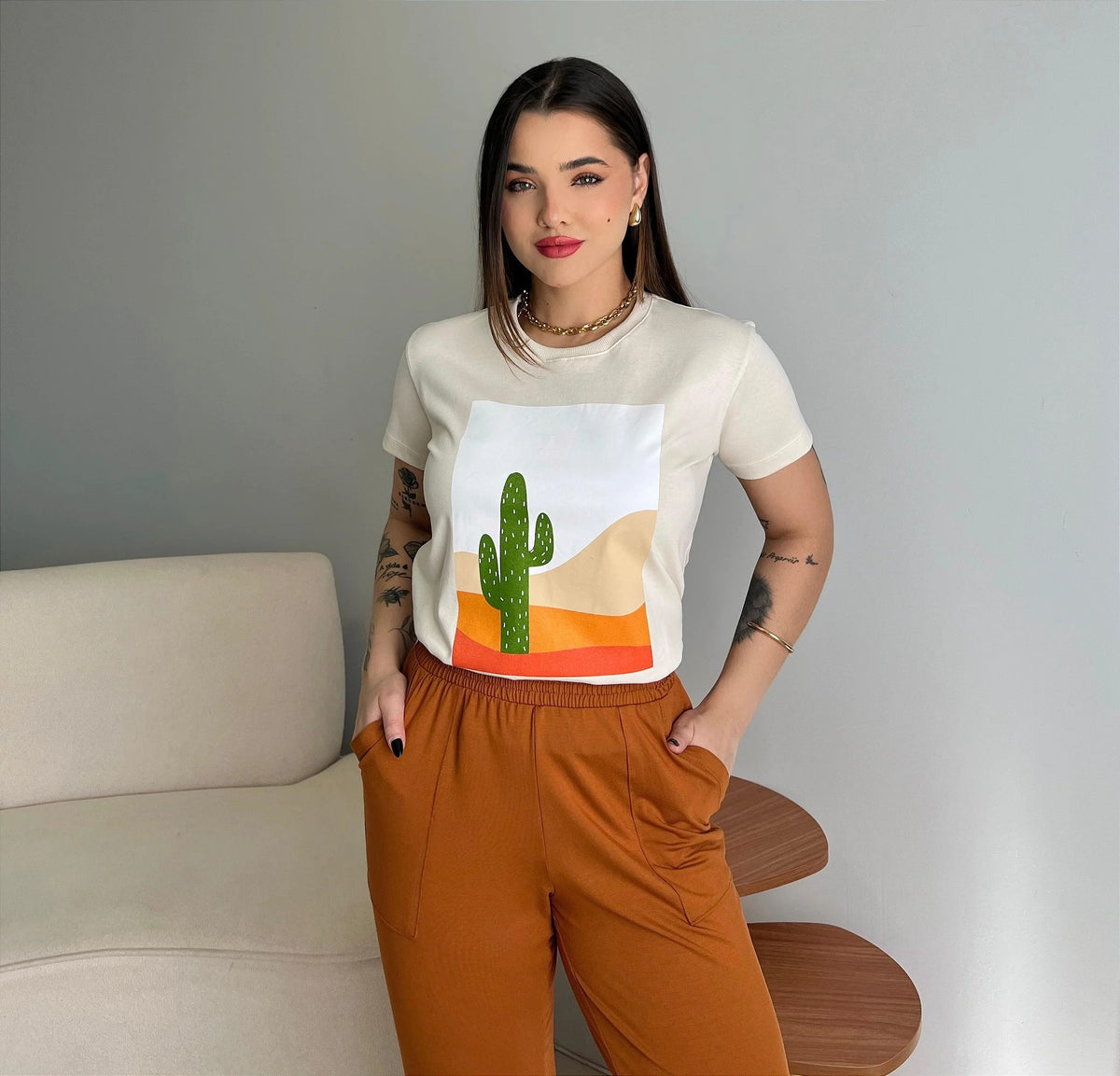 T-SHIRT CACTO - BEGE NATURAL