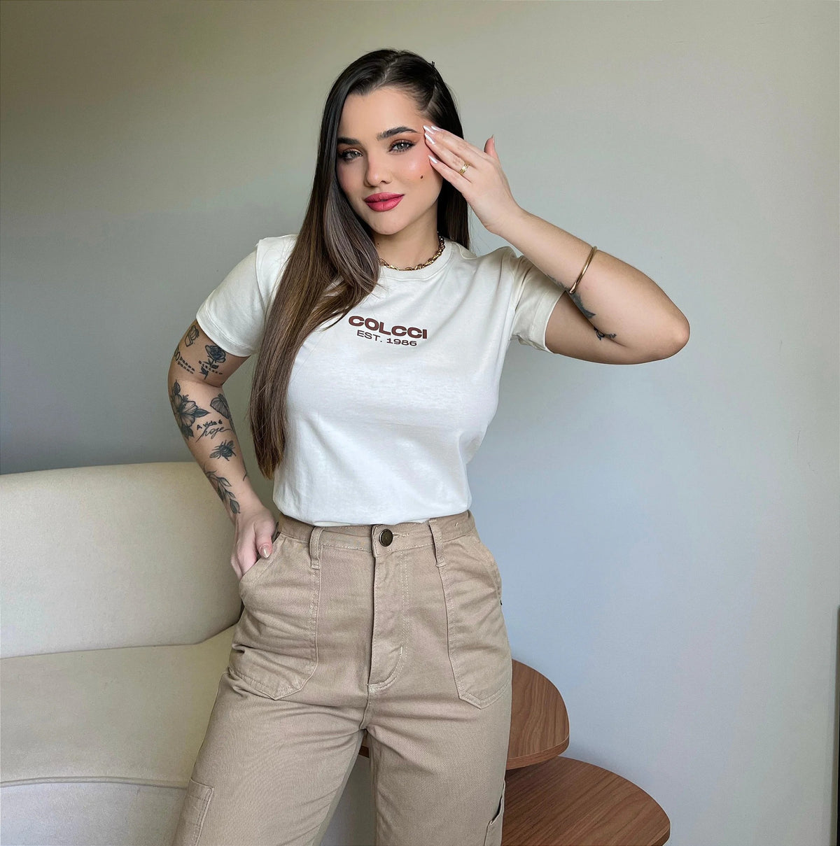 T-SHIRT COLCCI EST 1986 - BEGE NATURAL