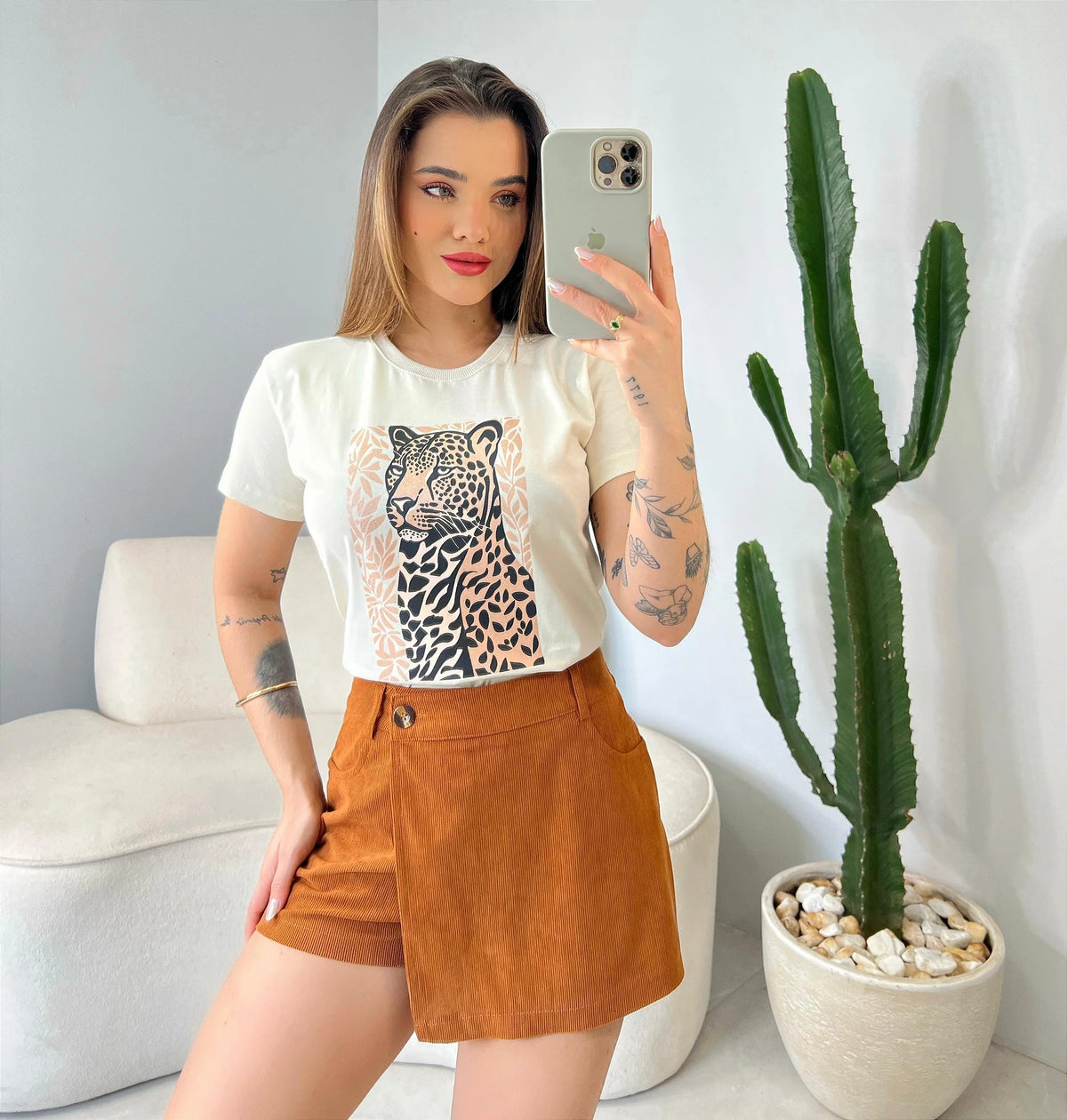 T-SHIRT ONÇA - BEGE NATURAL
