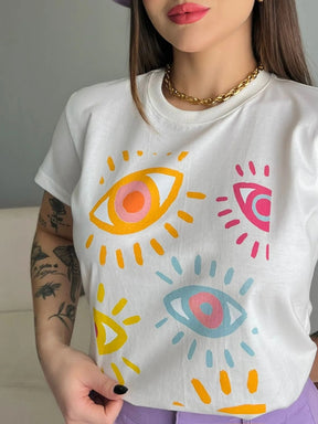 T-SHIRT OLHOS COLORS - OFF WHITE