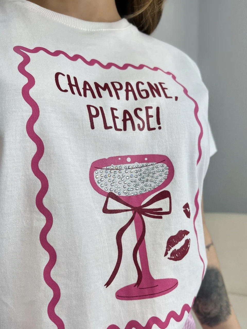 T-SHIRT CHAMPAGNE C/STRASS - OFF WHITE