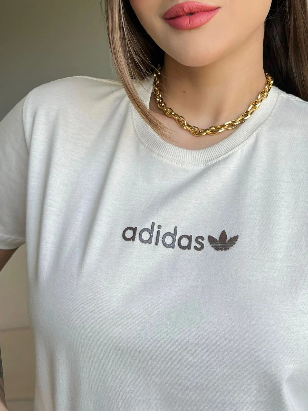 T-SHIRT ADIDAS C/GLITTER - BEGE NATURAL