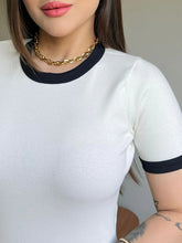 T-SHIRT CANELADA BICOLOR - OFF WHITE