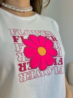 T-SHIRT FLOWER VELUDO - OFF WHITE