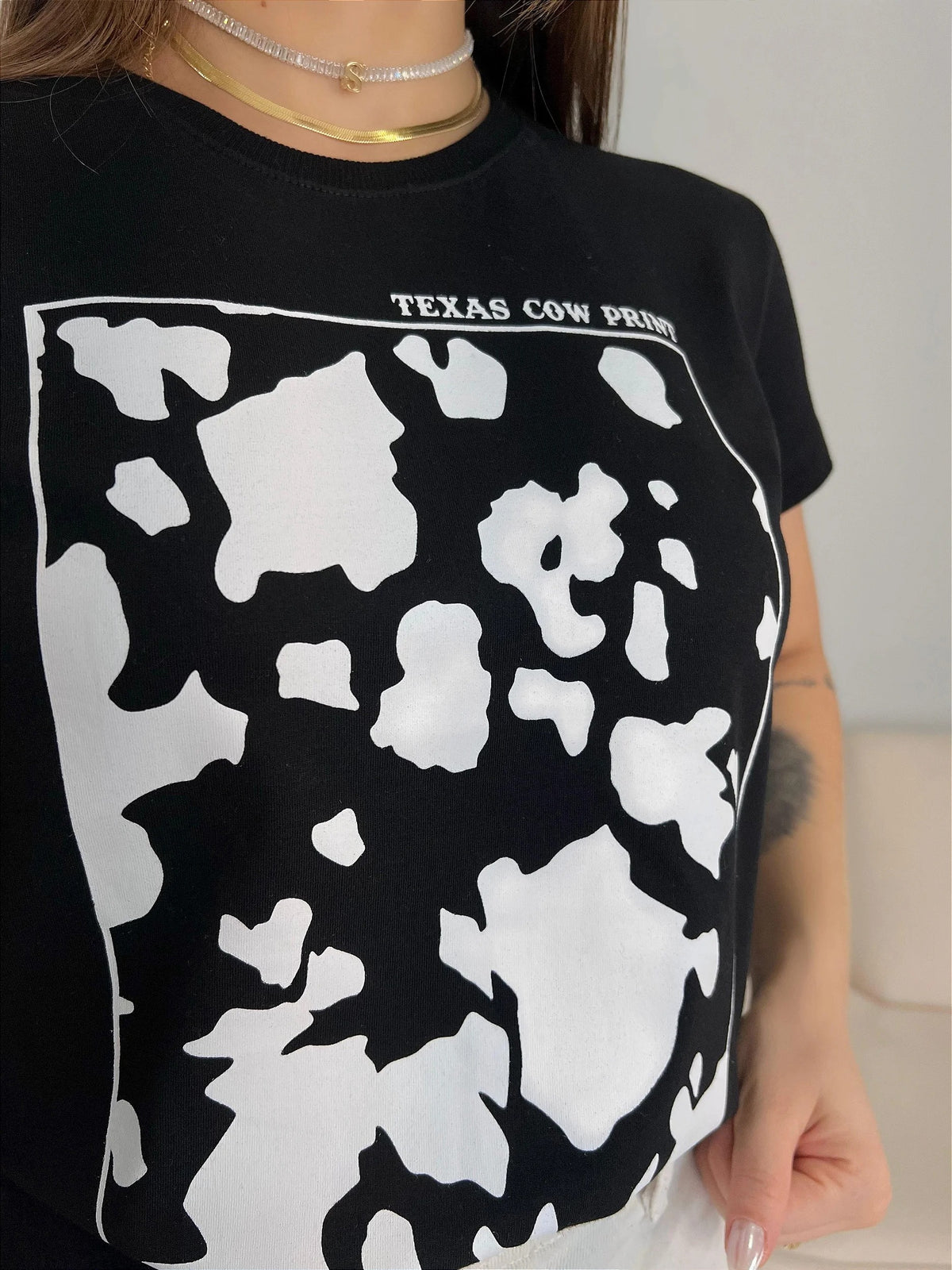T-SHIRT TEXAS COWPRINT - PRETO