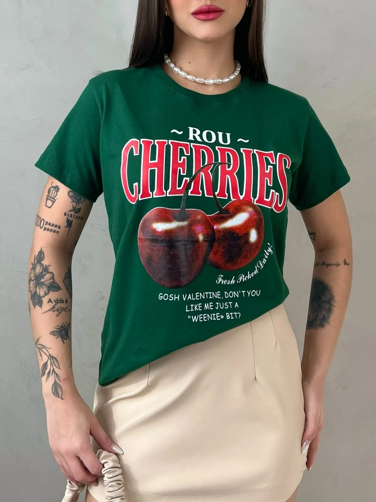 T-SHIRT ROU CHERRIES CEREJA - VERDE INTENSO