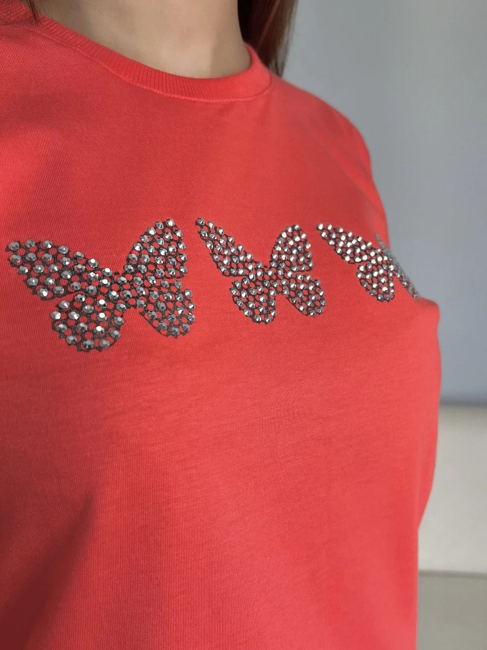 T-SHIRT BORBOLETAS C/STRASS - FRUTA DOCE