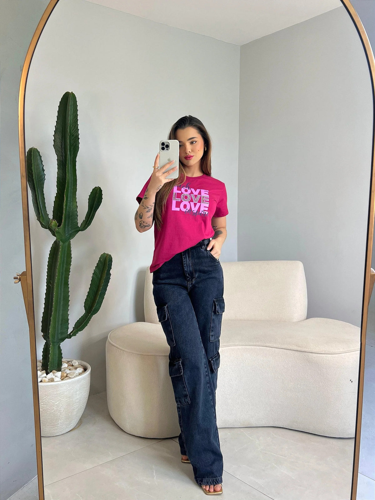 T-SHIRT LOVE C/STRASS - ROSA CARMIM